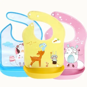 

Baby Waterproof Bib Cartoon Soft Silicone Baby Saliva Dripping Bibs Removable Accessories Washable Roll Up Crumb Catcher Feeding