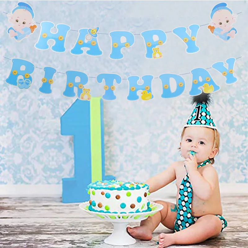 Happy Birthday Banners Baby Boy Girl Cartoon Mermaid Giraffe Party Flag Banner Birthday Party Kids Decor Supplies