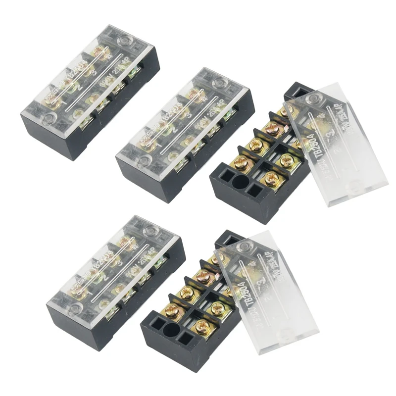 

5 Pcs Dual Row 4 Position Covered Screw Terminal Strip 600V 25A