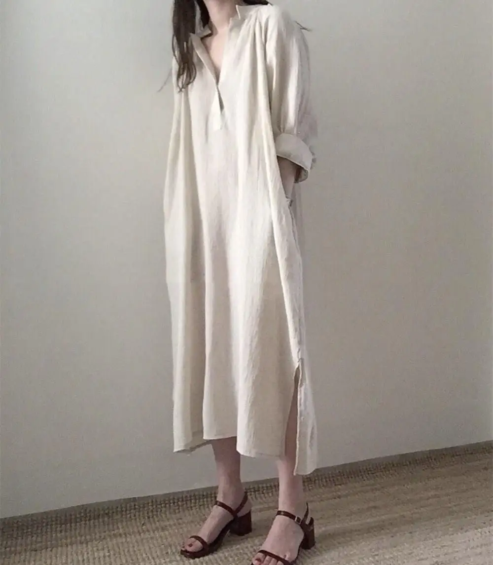 Nice Vintage Women V Sexy Plain Simple Dress Fashion Street Basic Dress Elegant Casual Swing Dress