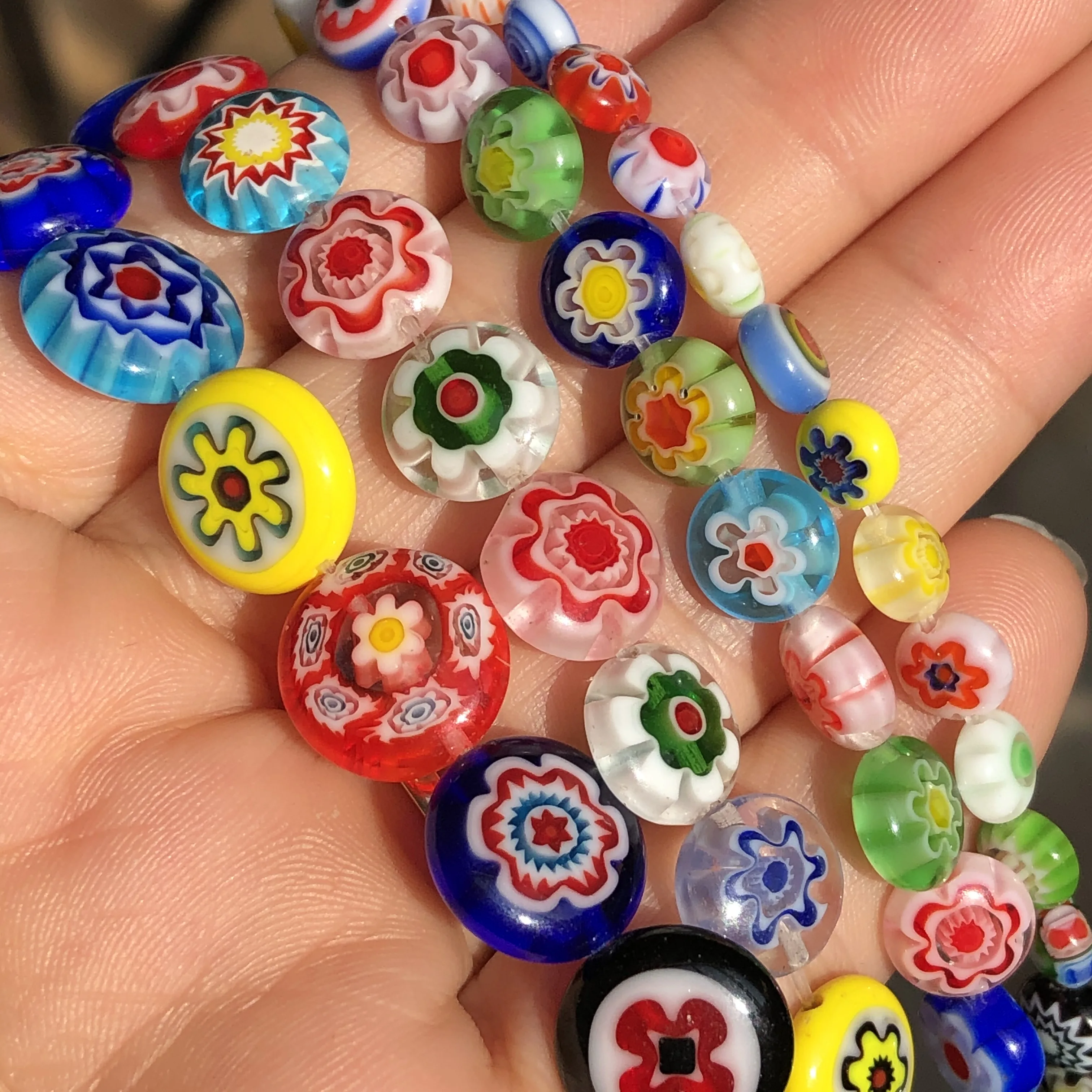 6/8/10mm Mixed Oblate Flower Lampwork Glass Beads Flat Round Rondelle Beads  For Jewelry Making Necklace Bracelet DIY Accessories - AliExpress