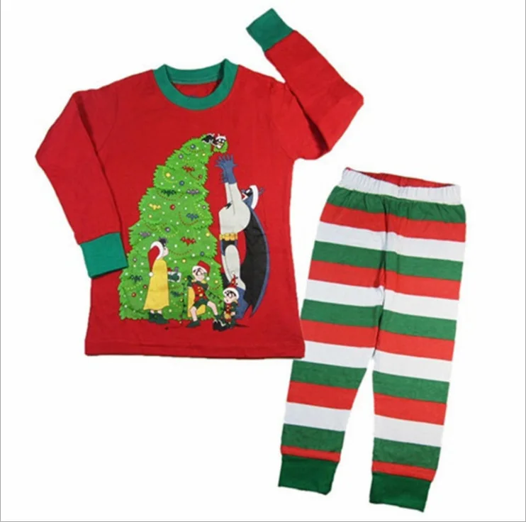 New Kids Girls Pijamas Winter Pajamas Baby Boys Sleepwear Children Green White Striped Christmas Pajamas - Цвет: E