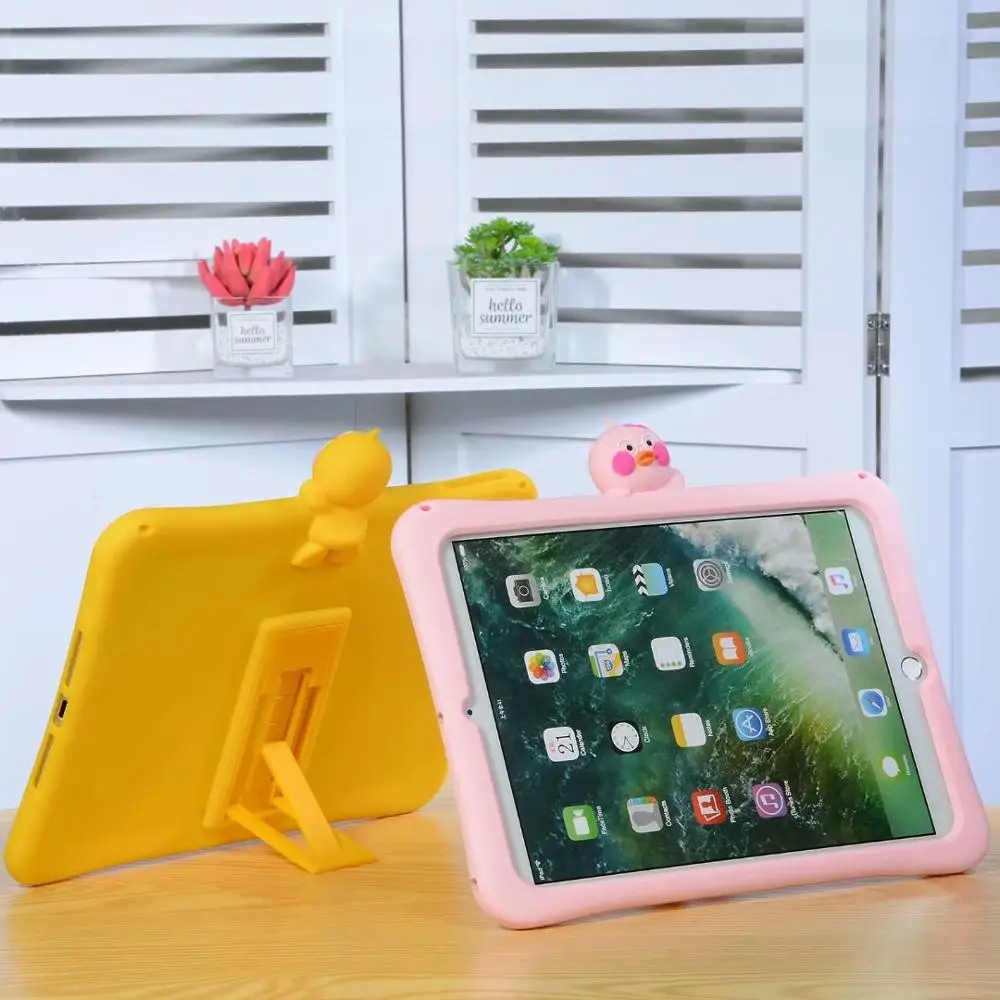 For iPad 9.7 A1822 A1823 A1893 Case Cute duck Pattern Kids cover For iPad Air 1 A1474 A1475 A1476 Silicon stand cases