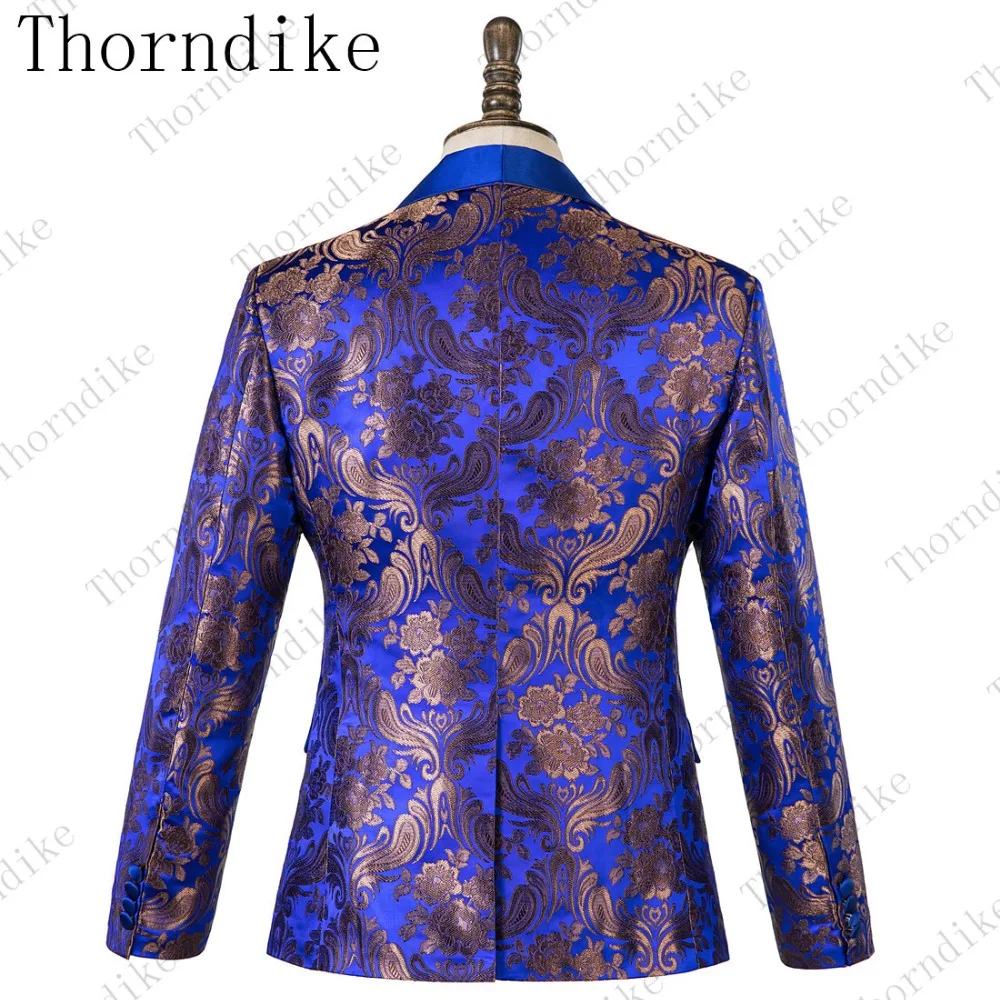 Thorndike Королевский Синий Облегающий медный узор костюмы новые модные мужские куртки+ брюки+ жилет из 3 предметов высокого качества мужской свадебный костюм