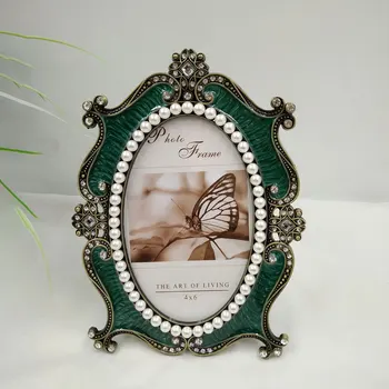 

Family Oval Photo Frame European Retro Crafts Studio Gift For Picture Living Room Multi Size Artificial Pearl Desktop Home Decor