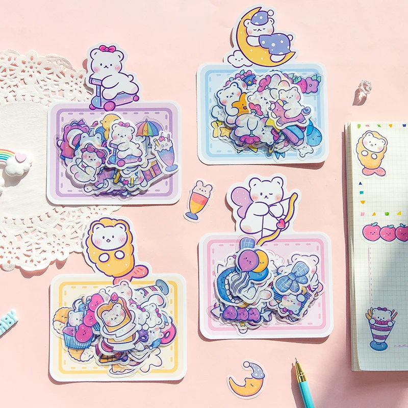 

40pcs/lot Cute Soft Bear Stickers Kids DIY Scrapbooking Stick Label Mobile Phone Decorative Sticker School Supplies stationery