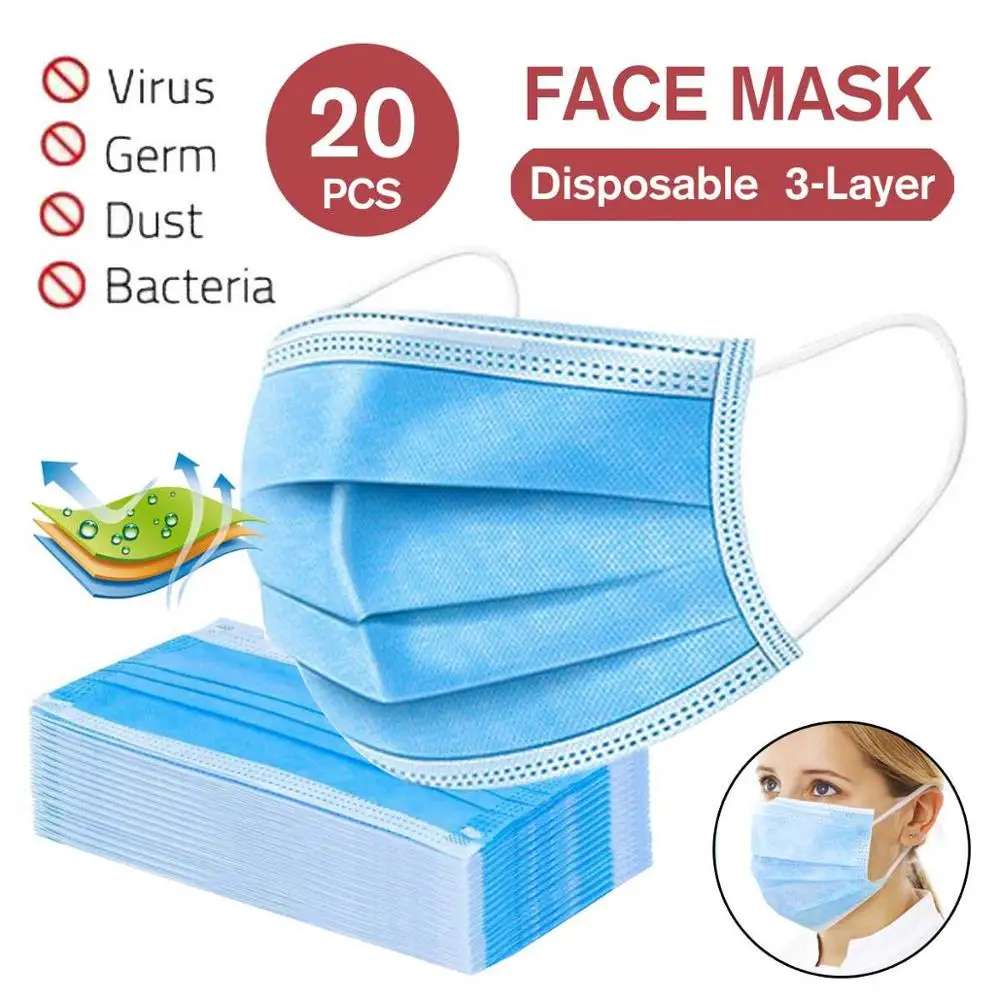 

In stock Disposable Face Mask 3-layer Respirator Replacement Face Mouth Mask Respirator Protective Ears Hanging Personal Protect