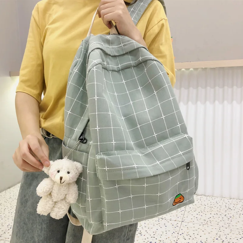 Women Backpack Plaid DCIMOR Schoolbag Mochila Travel-Bag Embroidery Canvas Teenage Large-Capacity