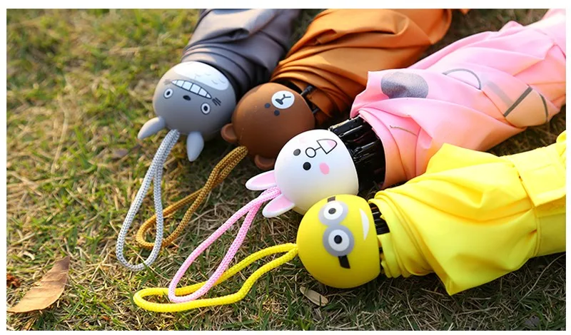 Creative Cute Cartoon Bear Rabbit Totoro Villain Children Umbrella 3 Folding Pongee Windproof Rain Umbrella For Kids17