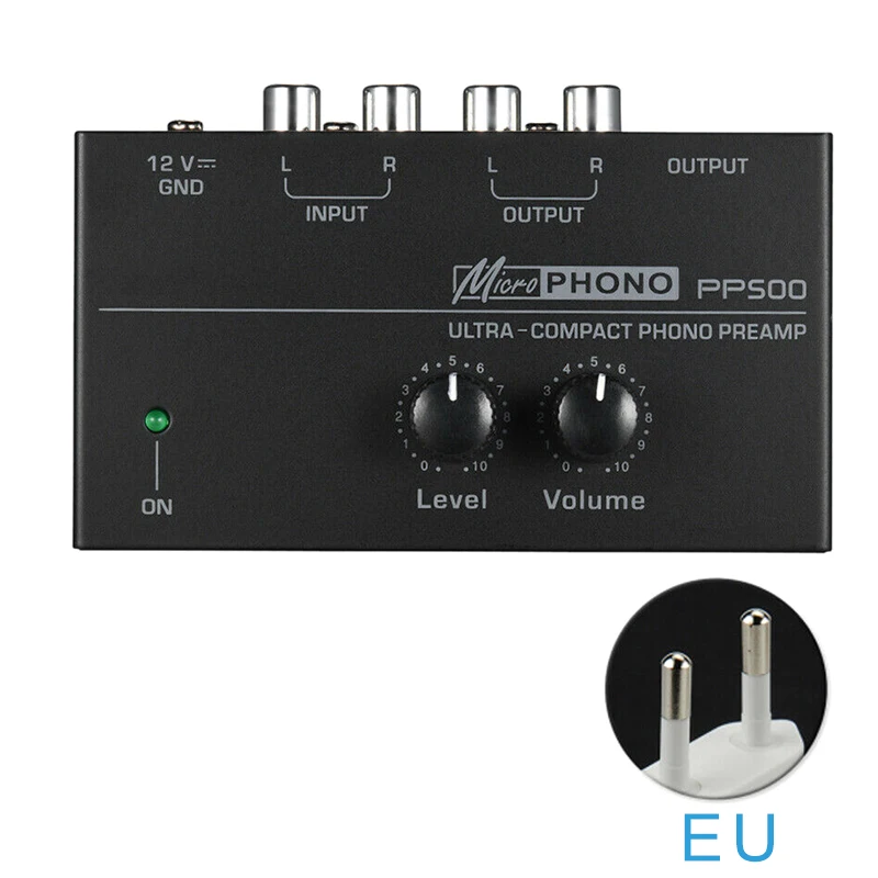 EU Plug Аудио Phono предусилитель ультра компактный проигрыватель электронный предусилитель Регулятор уровня громкости GT66 - Цвет: EU Plug