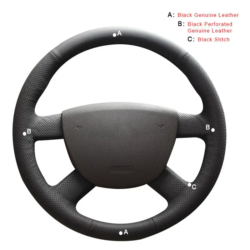 Авто оплетка на крышке рулевого колеса для Ford Kuga 2008-2011 Focus 2 2005-2011 C-MAX 2007-2010 Transit 2010 колпаки для автомобильных колес - Название цвета: Genuine Leather