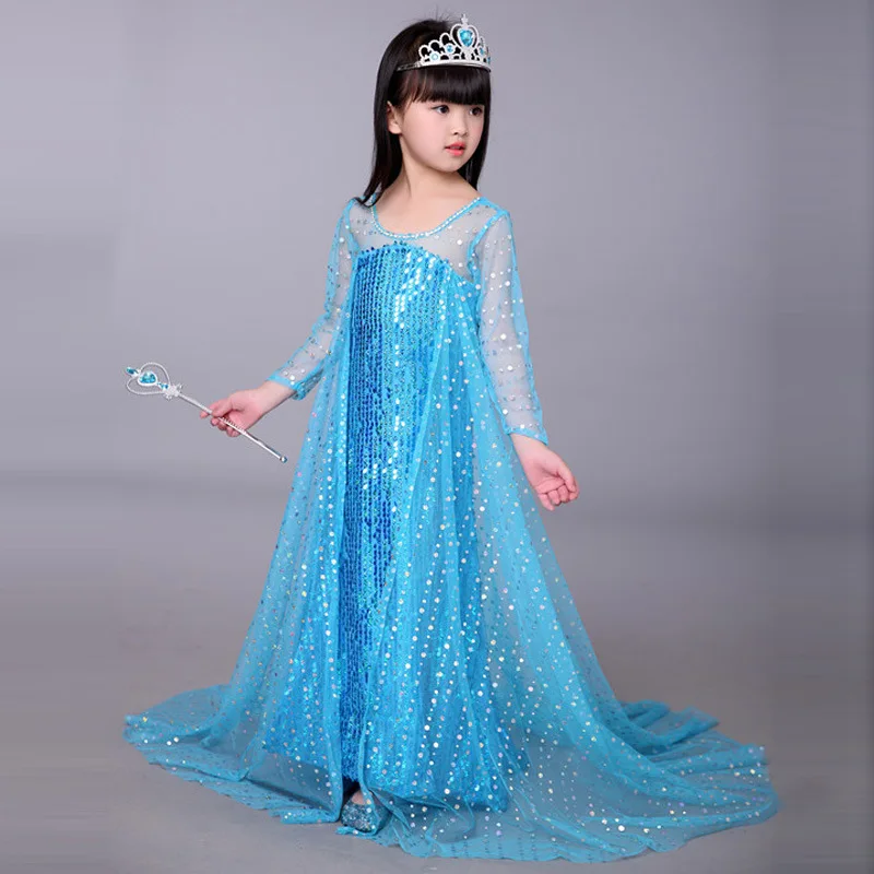 Детские платья для девочек с изображением героев мультфильма «Холодное сердце»; костюм Эльзы; голубое платье принцессы на Хэллоуин; Рождественская вечеринка; детская одежда с блестками; COS