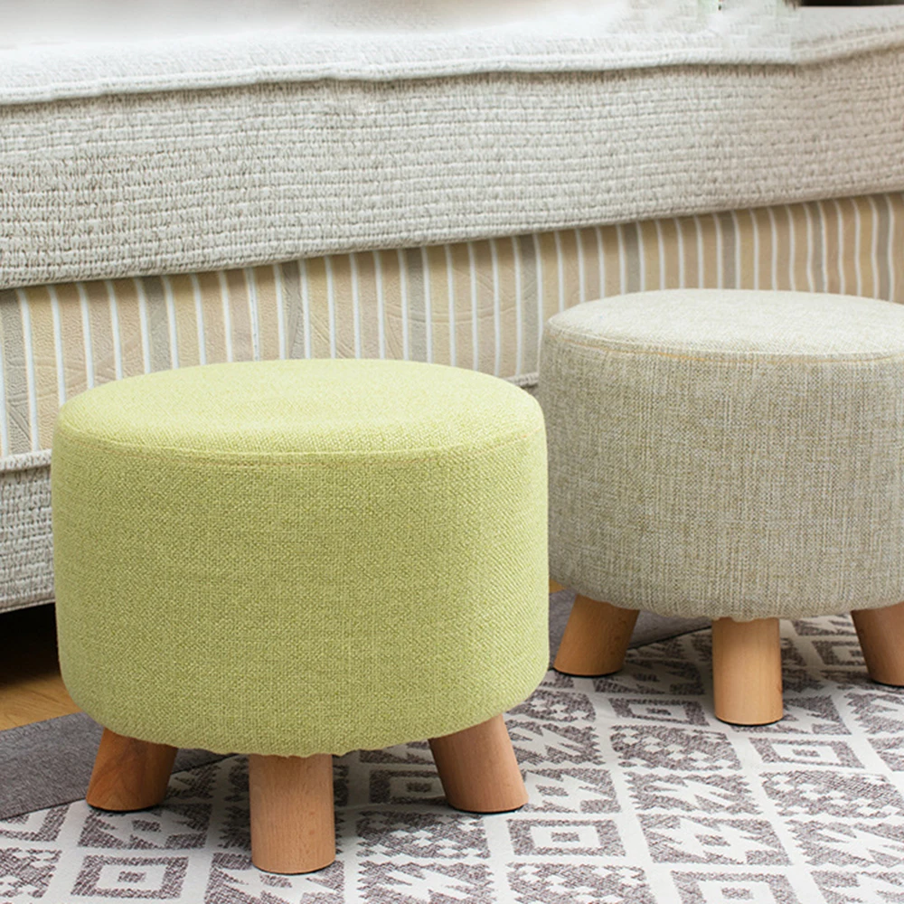 Round Fabric Creative Solid Wood Thickened Footstool Padded Foot Rest Folding Storage Seat Stool with Removable Cover
