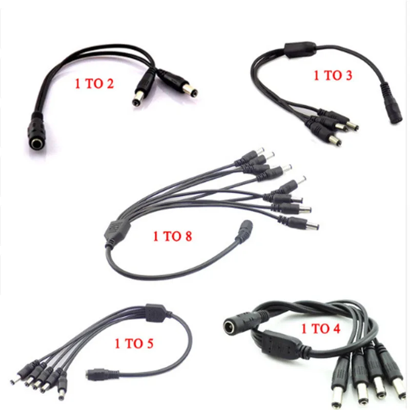 Liquidación Conectores de alimentación CC de 12V, 1 hembra a 2, 3, 4, 5, 6 y 8 vías, adaptador de Cable divisor para cámara CCTV, tira de luz led, lámpara H10 3BjWVmY7R