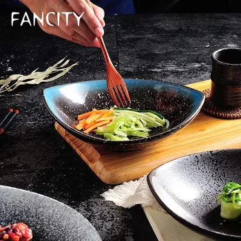 

FANCITY Creative Japanese cuisine tableware fruit salad bowl household personality ceramic watermelon bowl retro shallow bowl