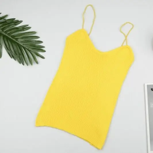 Women Summer Sexy Camisole Tanks Slim Casual Tank Tops Lady's Undershirt Solid Breathable Shoulder Vest For Female - Цвет: Yellow