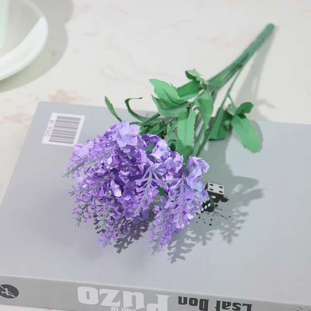 Artificial Flowers Flocked Plastic Lavender Bundle Fake Plants Wedding Bridle Bouquet Indoor Outdoor Home Kitchen Office Table JY30-blue33cm
