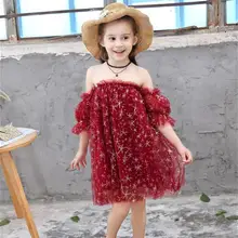 Красные платья с фатиновой юбкой для девочек; праздничное платье принцессы с открытыми плечами; Модное детское платье в европейском стиле; Милая Одежда для девочек