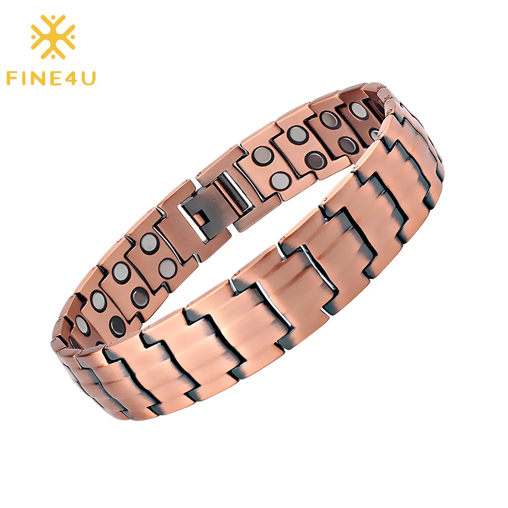 Винтажный магнитный браслет FINE4U B376 из 99.99% чистой меди для мужчин двойное сырье 3500