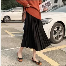 Плиссированная Женская юбка с высокой талией; сезон осень-зима ; модные вечерние женские юбки длиной до середины икры; трапециевидная большая юбка макси с эластичной резинкой на талии; M351