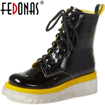 

FEDONAS Elegant Mixed Colors Women Warm Boots Genuine Leather Platform Cross Tied Thick Heels Pumps Party Basic Shoes Woman