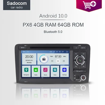 

7" PX6 2 din Android 10.0 Car DVD player 6 Core 64GB 4GB RAM autoradio car radio GPS map For Audi A3 2002-2011 S3 RS3 RNSE-PU