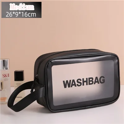 Women Portable Travel Wash Bag Female Transparent Waterproof Makeup Storage Pouch Large Capacity Cosmetic Organizer Beauty Case Medium  black