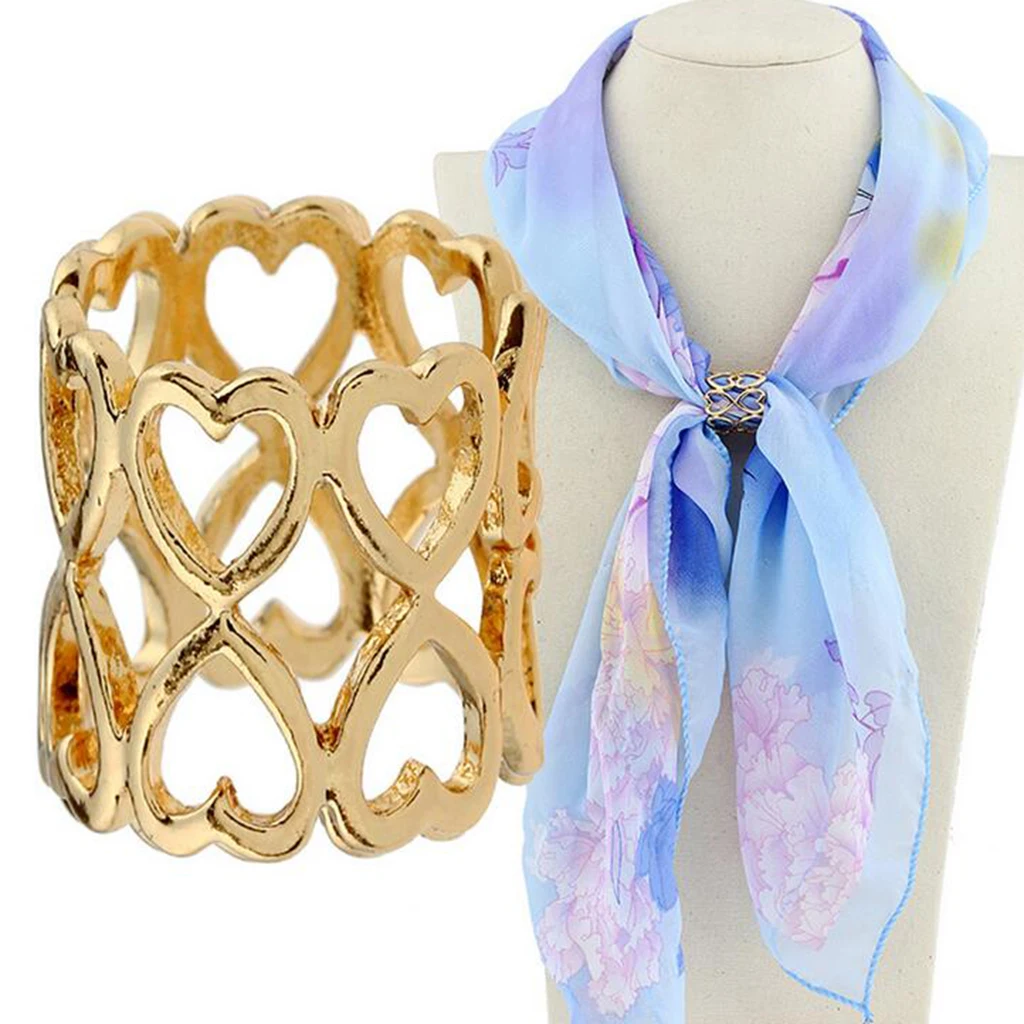MagiDeal Love Mini Heart Shape Silk Chiffon Scarf Clip Ring Shawl Clasp Golden/silver color Tone Solid Alloy