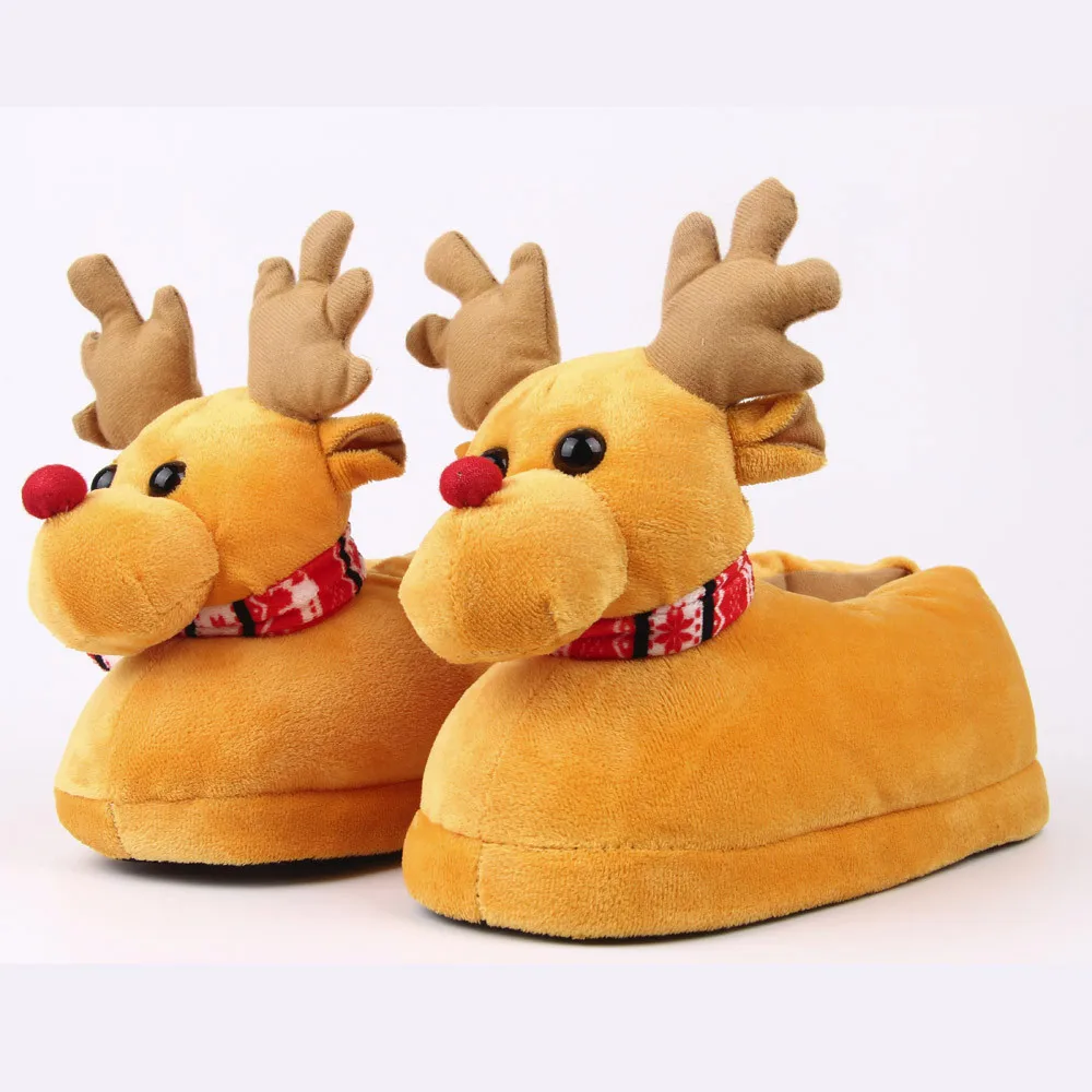 35# Нескользящие зимние женские тапочки с животными; удобная домашняя женская обувь; Рождественская женская обувь; комнатные женские тапочки; плюшевые Тапочки