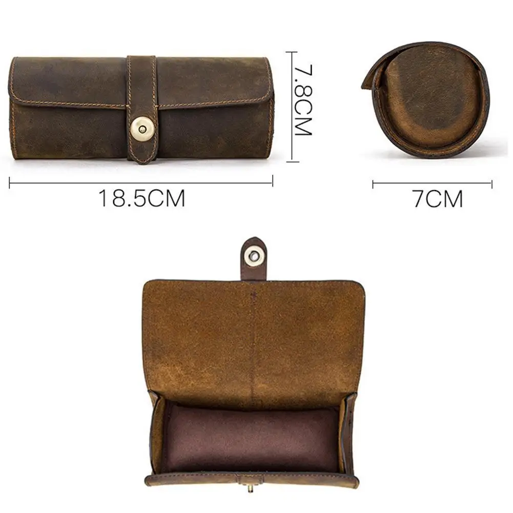 

Round Watch Box Pu Wrist Watch Case Watches Storage Snap Travel Retro Portable Pouch Fashion Case Unisex X6J2
