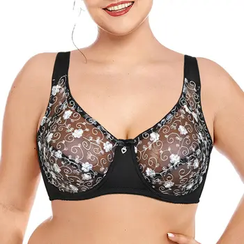

YBCG Thin Unlined Transparent Women Bra Plus Size Sexy Lace Embroidery Floral Lingerie Big Cup Summer Bras