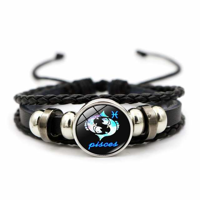 Constellation Bracelet Hand-woven Beaded Retro Leather Zodiac Sign Beads Bangle Bracelets For Women Men Jewelry Gift