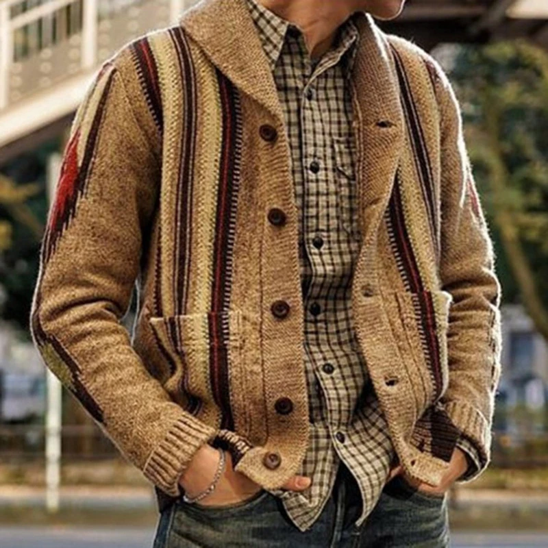 Thick Autumn Warm Vintage Sweater 2021 Men's Winter Wool Coats Fashion Turn-down Collar Long Sleeve Knit Cardigan Men Streetwear turtleneck sweater men