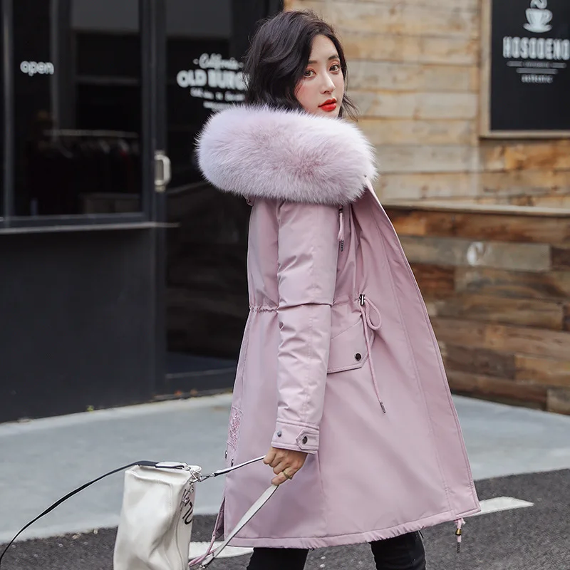 

New 2019 Autumn Winter Winter Coat Women Fashion Faux Fur Jackets Long Parka veste femme hiver Pink Green Beige Female Warm Velvet Thicken Jacket Ladies Overcoat