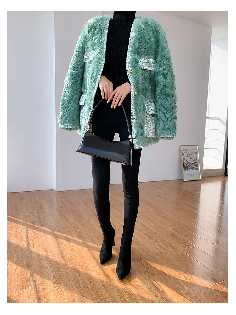 Heydress, винтажное осеннее меховое пальто для женщин, зимнее пальто, одежда для офисных леди, корейские овечьи овцы, меховые Топы