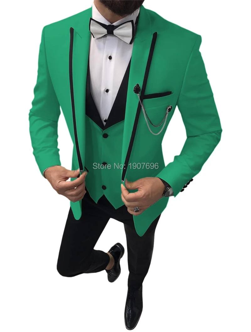 Slim Fit Повседневный стиль Мужские свадебные костюмы остроконечные лацканы 3 шт. ужин Выпускной Блейзер жилет с черными брюками
