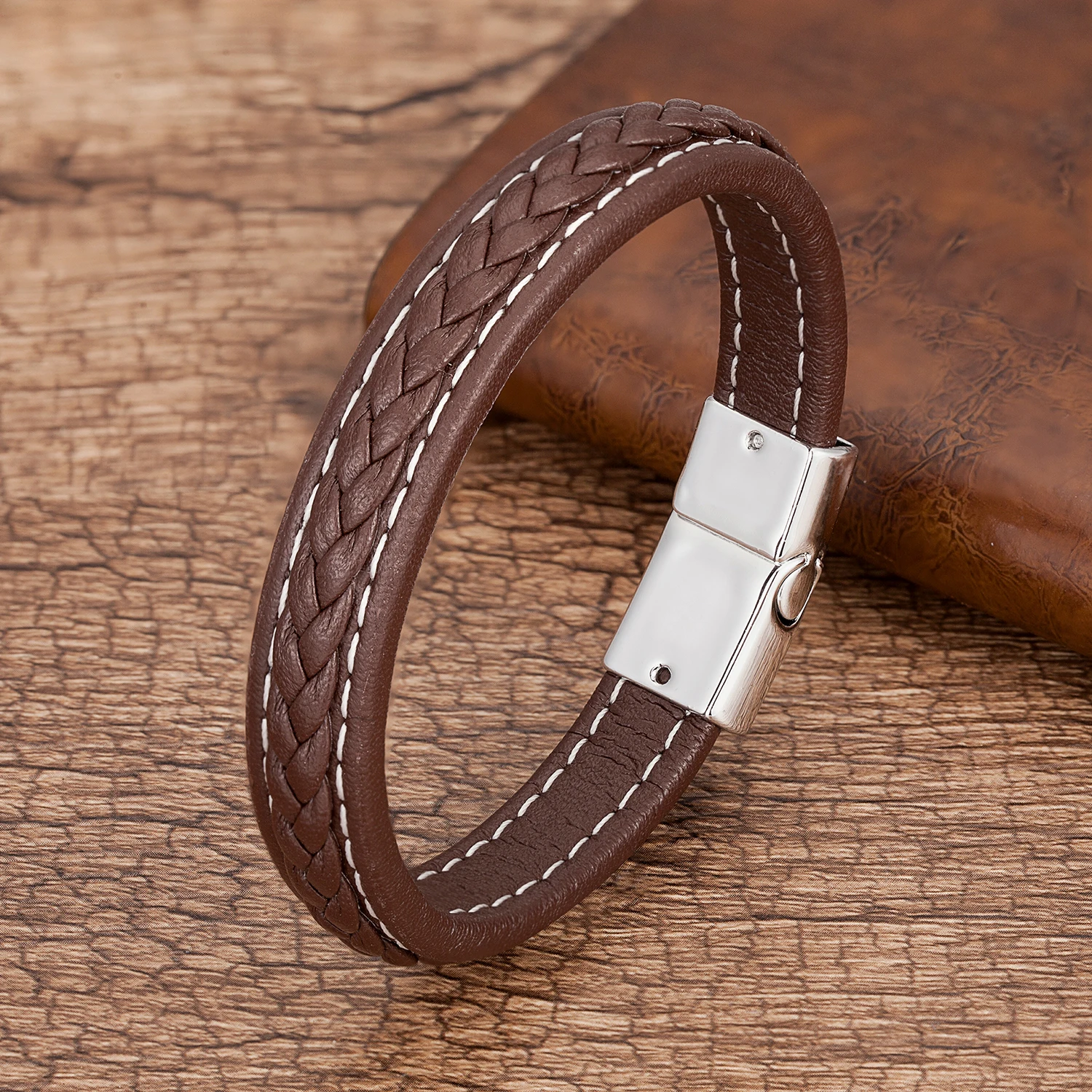 Men Jewelry Bracelet Red Black Braided Leather Metal Magnetic Buckle Bracelets Charm Male Wrist Band Pulsera Hombre bracelet jewelry