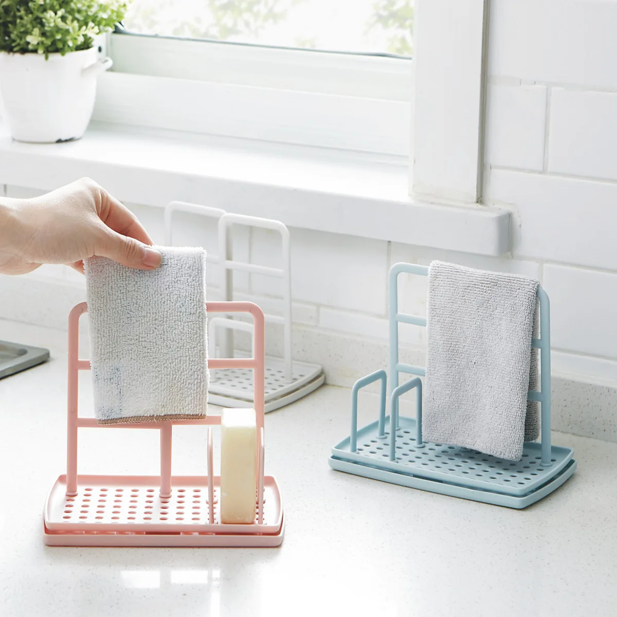 

2021 Kitchen Table Rag Rack Multi-function Utensil Towel Rack Sink Sponge Holder for Kitchen Bathroom Soap Shelf Storage Rack