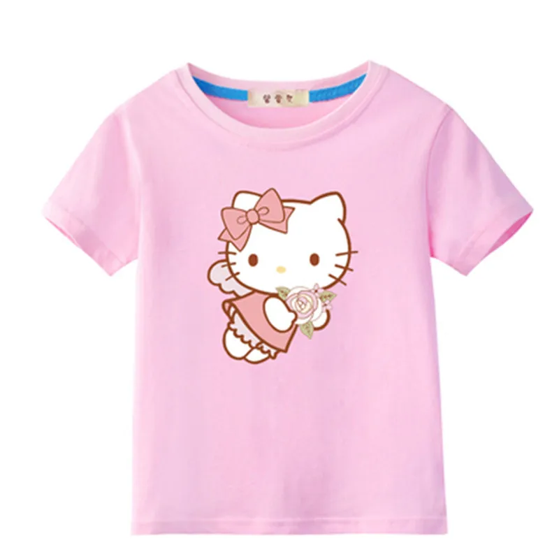 Hello kitty/Летняя футболка принцессы для девочек; Детские хлопковые топы; футболки; детская одежда для дня рождения; одежда для малышей; костюм