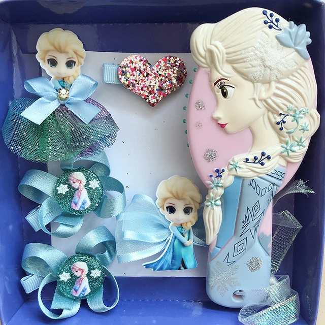 Disney Frozen Elsa Princess Comb Bow Hairpin Set Headwear Pretend Toy Korean Rubber Band Exquisite Decorations Gift For Girls 2