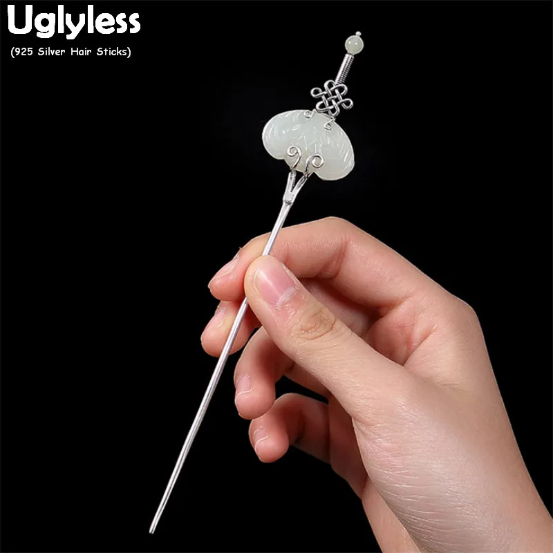 Женские украшения для волос в стиле ретро из тайского серебра Нефритовая палочка