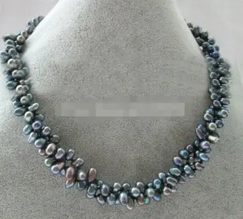 

Beautiful 3row 7-8mm black baroque freshwater pearl necklace