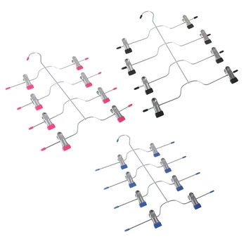 

1PC Storage Organizer Save Space MultiFunctional Four -Layer Stainless Steel Trousers Clip Skirt Pants Hanger Rack With 8 Clips