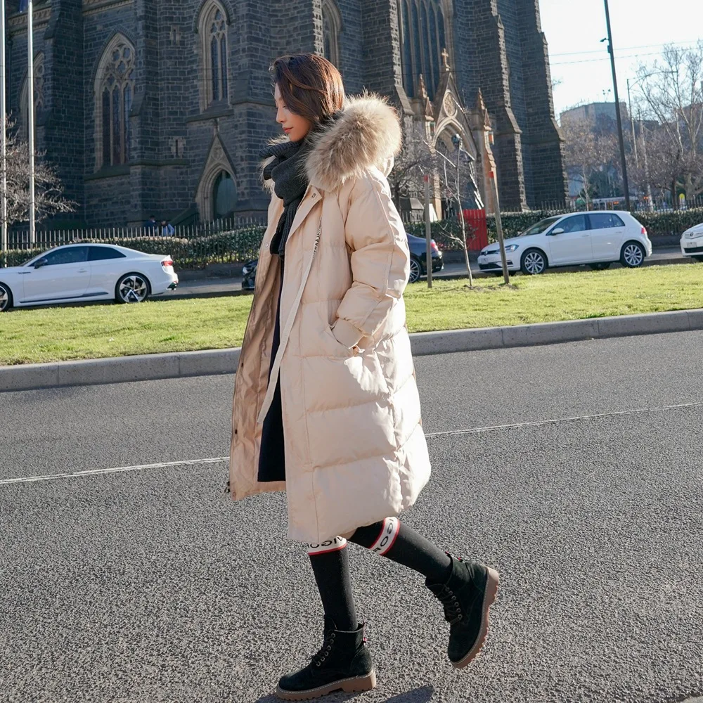 

Photo Shoot 2018 Winter New Style WOMEN'S Dress Retro CHIC Wind over-the-Knee Long Hooded Large Fur Collar Cotton-padded Clothes
