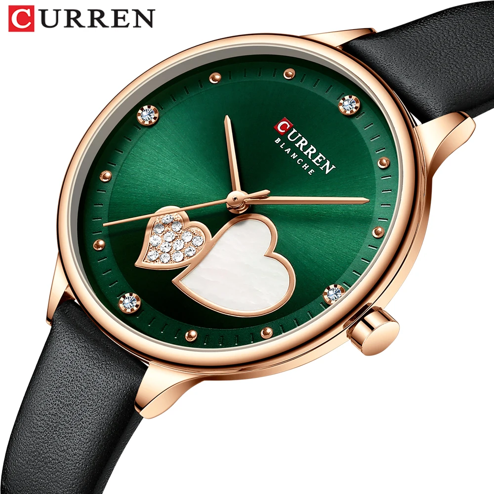 CURREN Women's Watches Top Brand Luxury Quartz Leather Wristwatch with Rhinestone Elegant Thin Clock for Female afbeelding