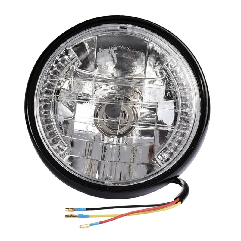 

Amber LED Round Motorcycle Headlight With Turn Signal For Racer With Stand Universal Headlight Scooter