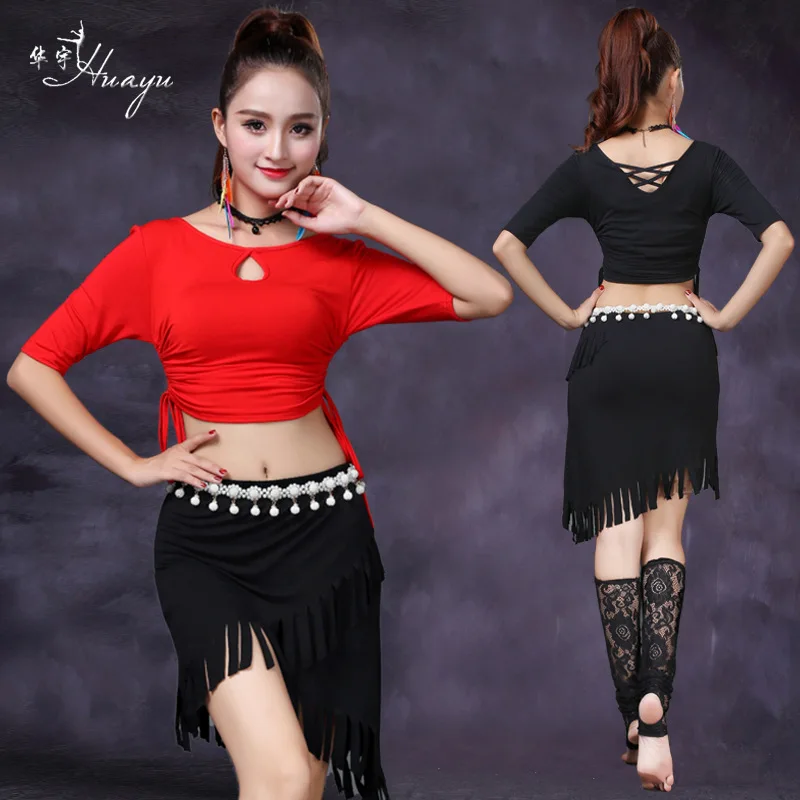 

2019 New Style Indian Dance Exercise Clothing Performance Performance Wear Half-sleeve Shirt Hollow out Set Exercise Clothing Pe