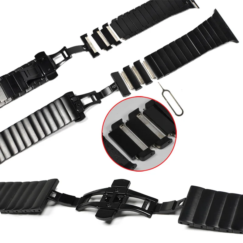 Stainless Steel Strap For Apple Watch Band 44mm 40mm Man Metal Butterfly Link Bracelet For Iwatch Series 6 SE 5 4 3 2 42mm 38mm