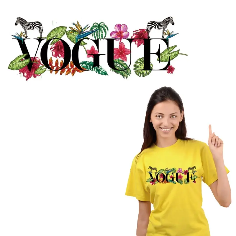 

VOGUE Flowers patches For Clothing A-level Washable DIY Iron On Patches Clothes Sticker Heat Transfers Girl t-shirt Appliqued
