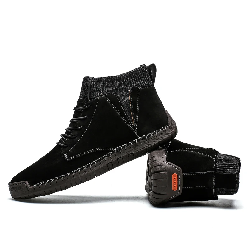 UEXIA, брендовые зимние уличные теплые мужские ботильоны ручной работы высококачественные мужские ботинки на меху из коровьей замши плюшевые осенние классические ботинки